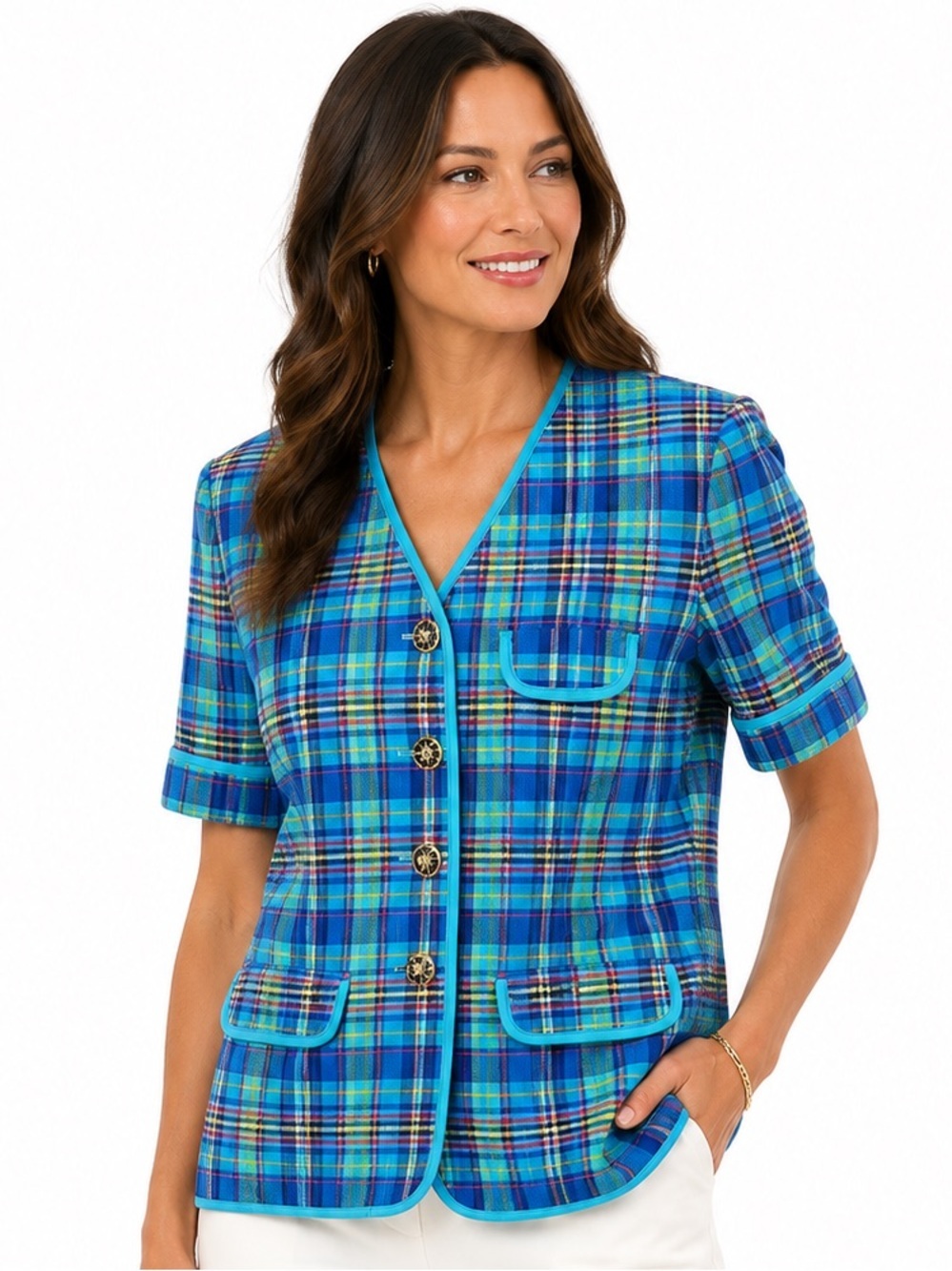 Vintage Liz Claiborne Plaid Short Sleeve Blazer NWT Size 14